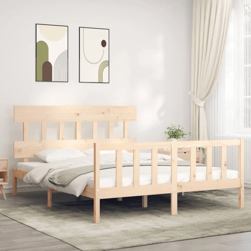 vidaXL Estrutura de cama King Size com cabeceira madeira maciça