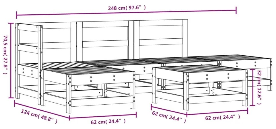 6 pcs conjunto lounge de jardim madeira de douglas maciça
