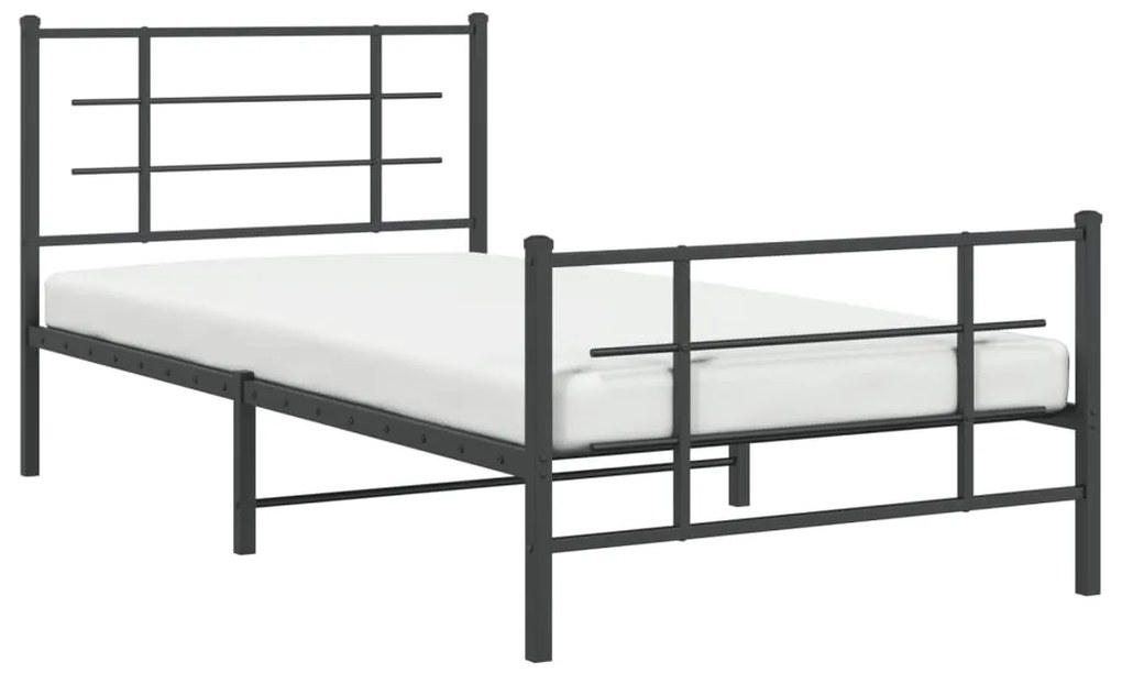 Estrutura de cama com cabeceira e pés 107x203 cm metal preto