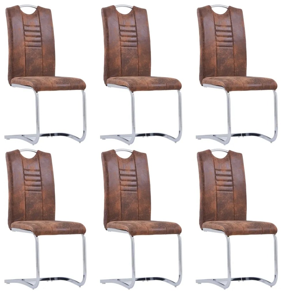 vidaXL Cadeiras de jantar cantilever 6 pcs camurça artificial castanho