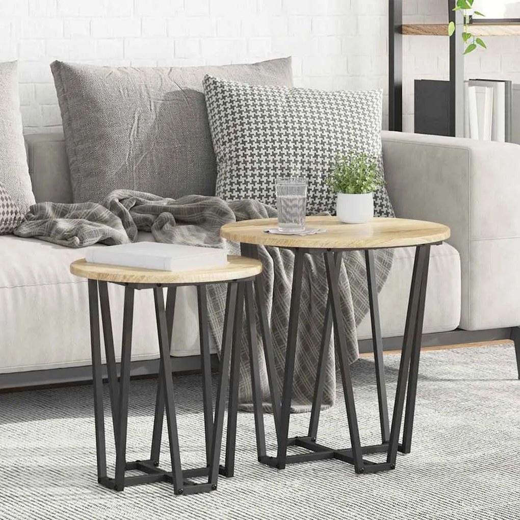 Mesa de Apoio vidaXL 2 pcs Madeira de Carvalho Sonoma e Metal