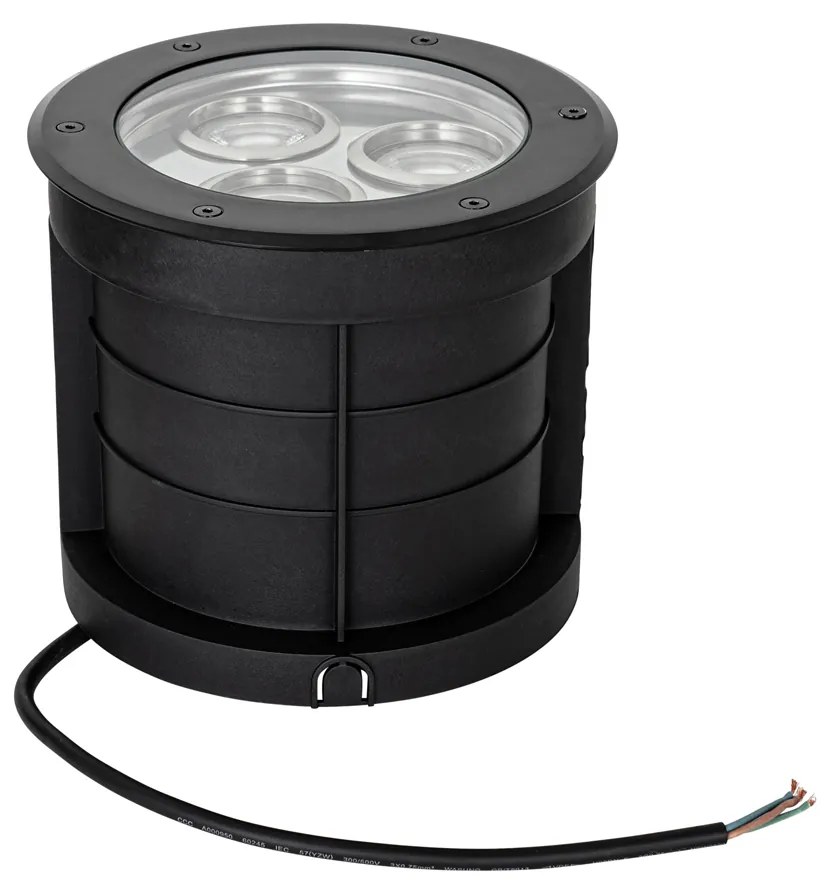 Foco de chão moderno preto 3 luzes IP65 - Tribus Moderno