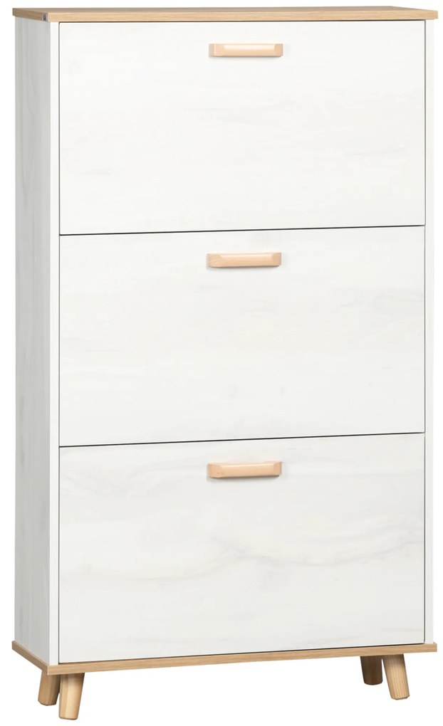 HOMCOM Sapateira Moderna com 3 Gavetas Abatíveis para 12 Pares de Sapatos e Prateleira Ajustável 70x23,5x122cm Branco Envelhecido