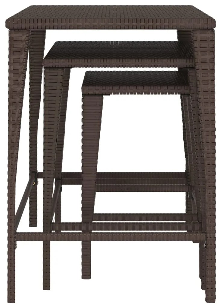 Mesas de encastrar 3 pcs vime PE castanho