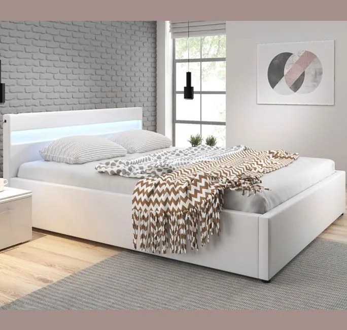 Cama Hidráulica com Arrumação "Adal" - 180x200cm - Branco - Com Estrad