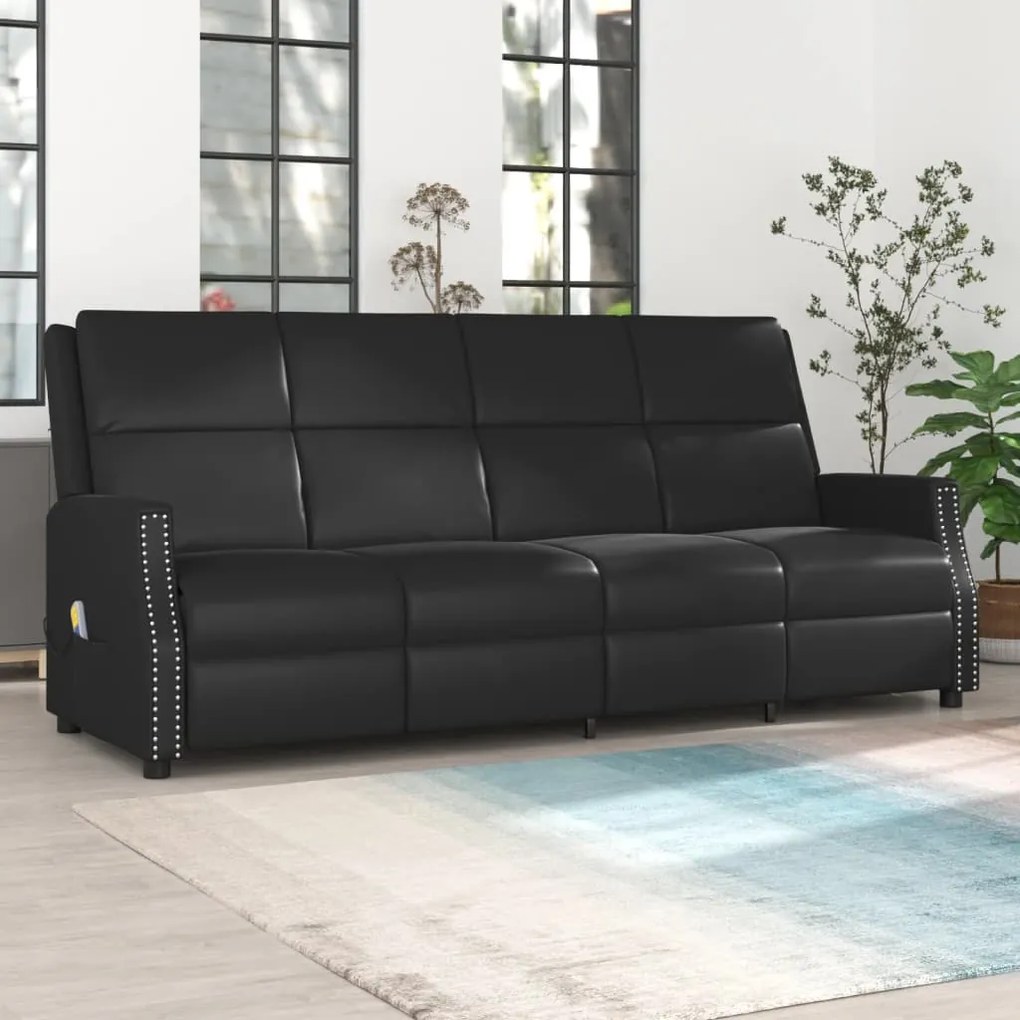 vidaXL Poltrona massagens 4 assentos reclinável couro artificial preto