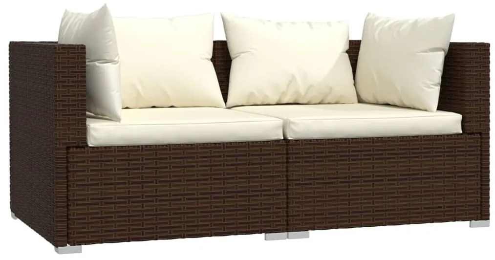 3 pcs conjunto lounge jardim c/ almofadões vime PE castanho