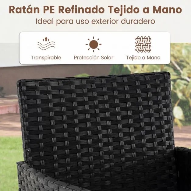 Conjunto de móveis de jardim de 3 peças em rattan com 2 cadeiras e Mesa auxiliar de vidro para terraço, pátio ou varanda Bege+Preto