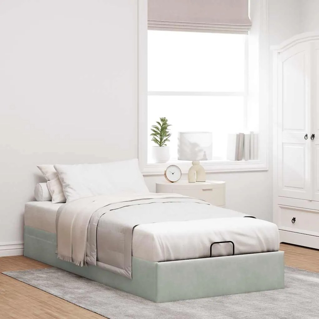 Ottoman Bed Frame Sem Colchão Cinzento Claro 90x200 cm Veludo