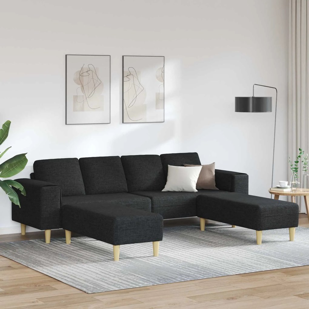 vidaXL Sofá de Sala de Estar 3 pcs Preto Poliéster