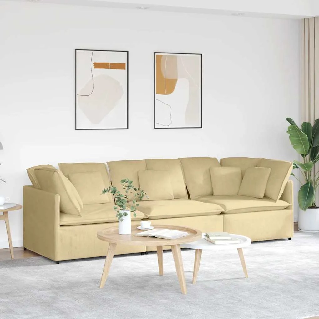 vidaXL Sofá modular com almofadas tecido corduroy verde cinzento