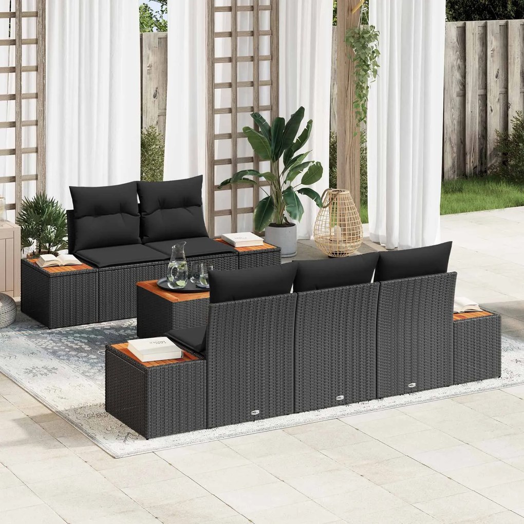 vidaXL Conjunto de Sofá de Jardim 6 pcs Preto Rattan Sintético