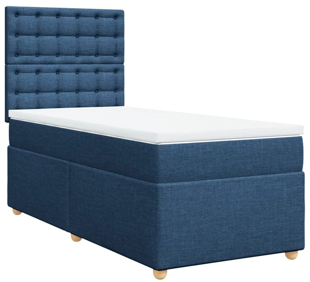Cama com molas/colchão 90x200 cm tecido azul