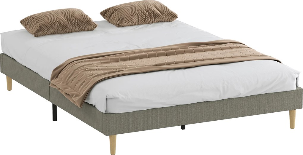 Estrutura de cama de 160 x 200 cm com base de ripas de madeira (COLCHÃO NÃO INCLUIDO), cama de casal estofada em veludo canelado, cinzenta