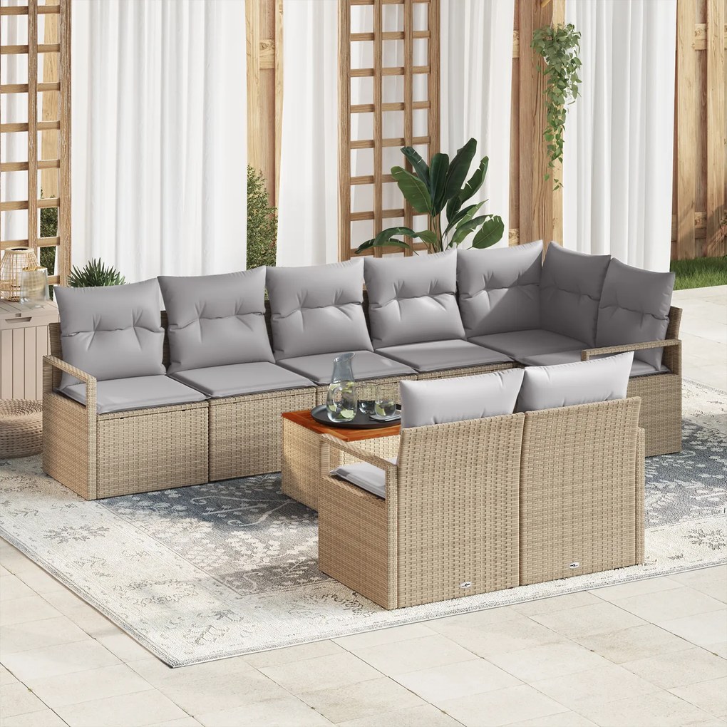 Conjunto de Sofás de Jardim de 9 Peças com Almofadas Bege Rattan Sinté