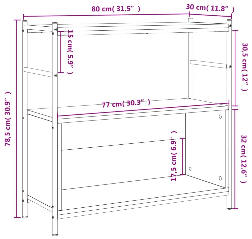 Estante 80x30x78,5 cm derivados de madeira e ferro cinza sonoma