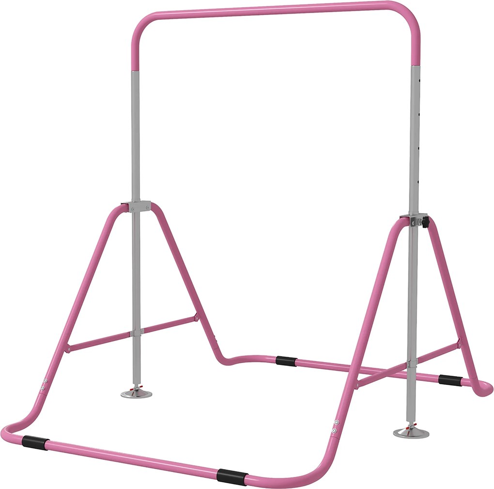 HOMCOM Barra de Ginástica para Crianças Dobrável com Altura Ajustável para Treino em Casa 154x106,2x88,5-128,5 cm Rosa | Aosom Portugal