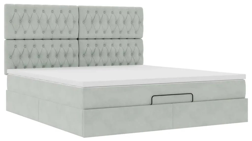 Estrutura cama otomana colchões 160x200cm veludo cinzento claro