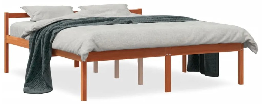 Cama para idosos 160x200 cm madeira pinho maciça castanho cera