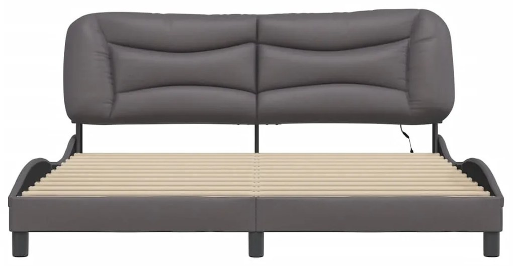 Estrutura de cama c/ luzes LED 180x200cm couro artificial cinza