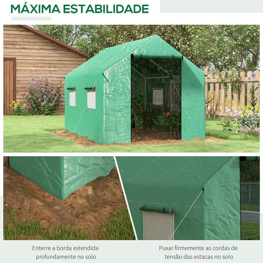 Estufa de Jardim Tipo Túnel em Aço e PE – 200x300x200 cm | Com 4 Janel