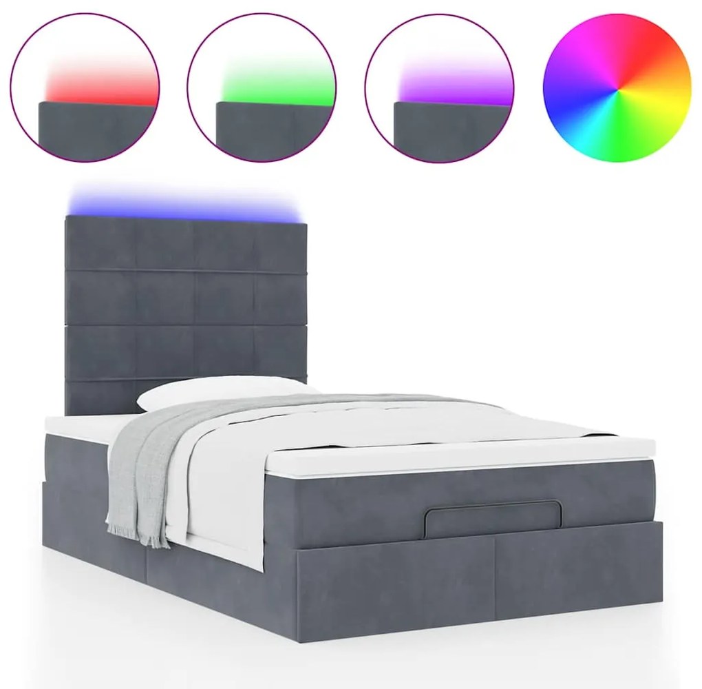 Estrutura de cama otomana com colchões cinza escuro veludo