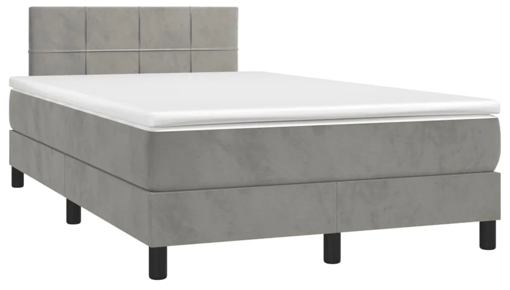 vidaXL Cama box spring colchão LED 120x190 cm couro artif. cinza-claro