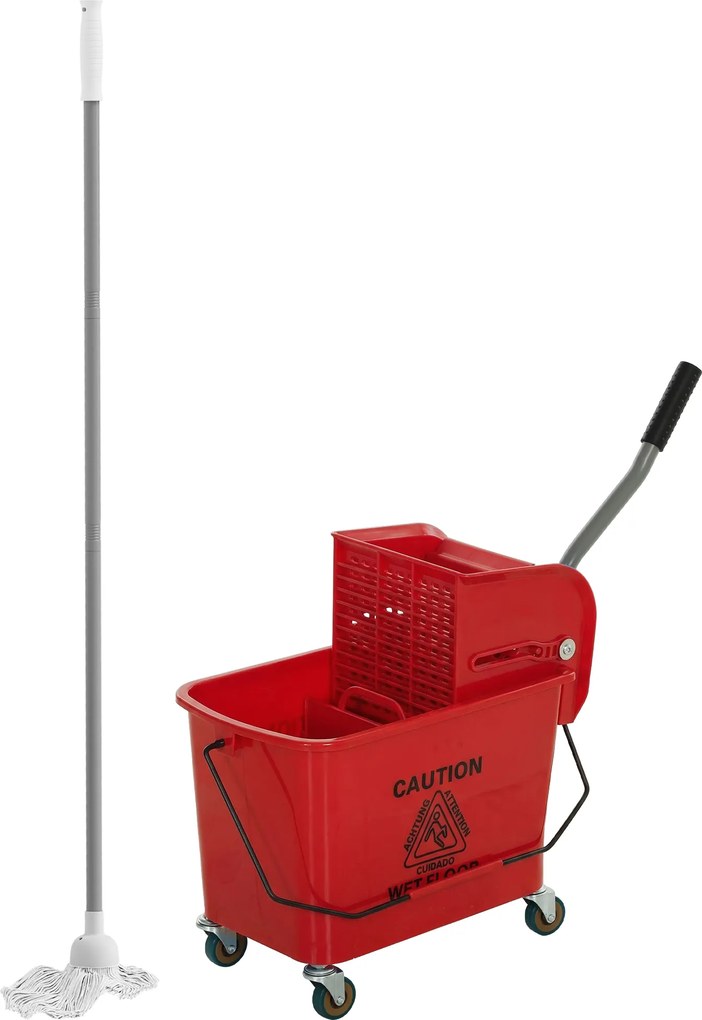 Balde de Limpeza com Escorredor Painel Separador e Rodas Capacidade de 20 L para Limpezas Domésticas 45x26,5x70 cm Vermelho