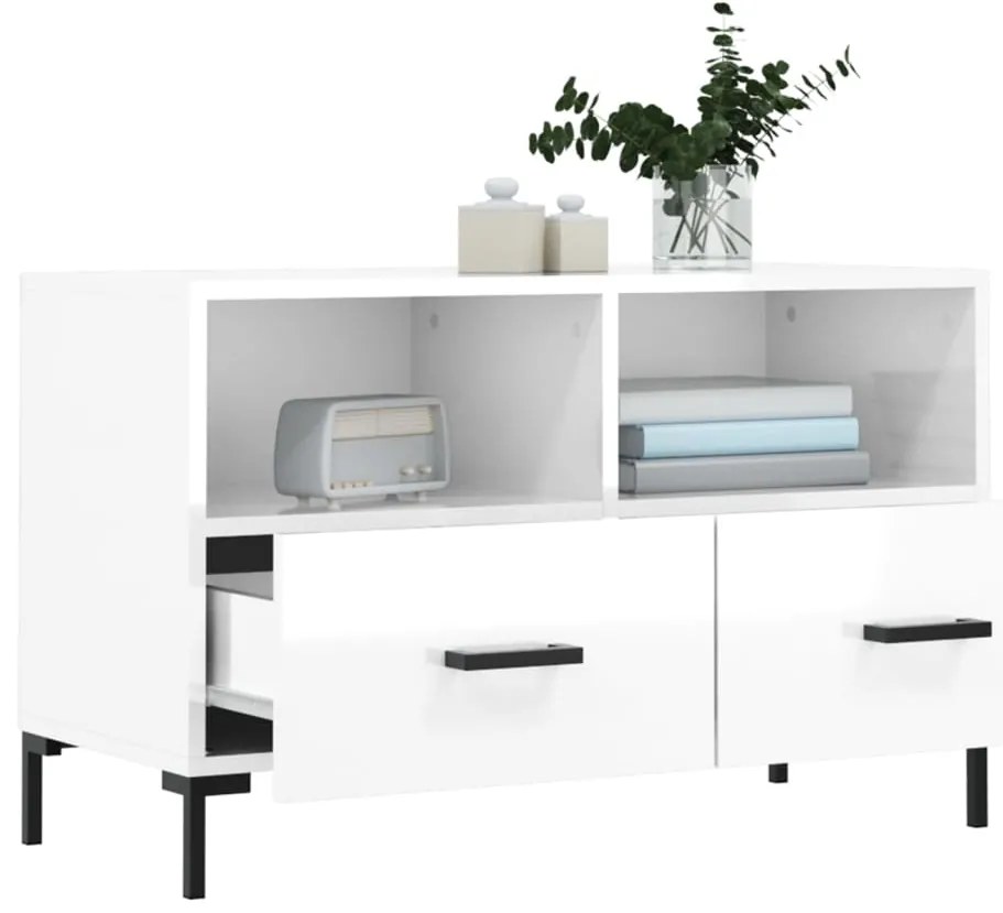 Móvel de TV 80x36x50 cm derivados de madeira branco brilhante