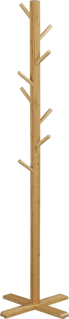 HOMCOM Cabide de Pé em Bambu com 8 Ganchos para Pendurar Bolsas e Chapéus no Corredor Entrada Quarto 49,5x49,5x178 cm Madeira | Aosom Portugal
