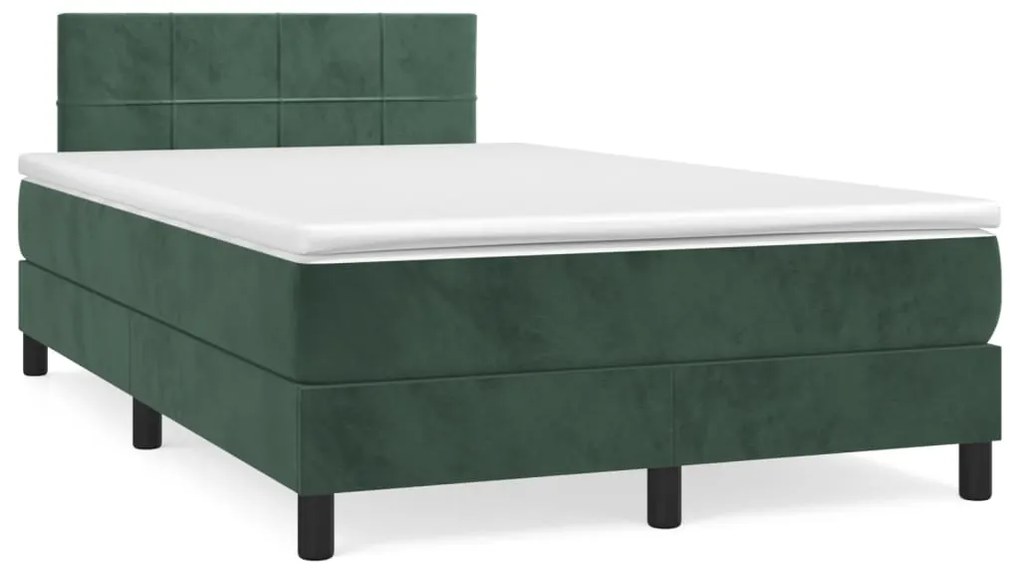 vidaXL Cama boxspring com colchão 120x190 cm veludo verde-escuro