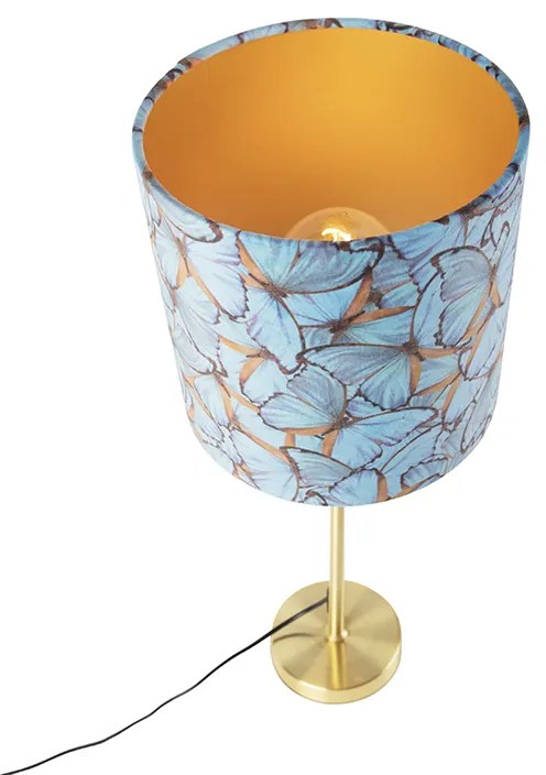 Candeeiro de mesa dourado/latão com abajur de veludo borboletas 25 cm - Parte Clássico / Antigo