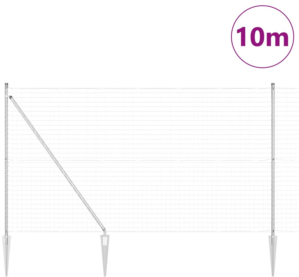 Cerca Euro com 7 Postes Espigados 1,5x10 m Aço Galvanizado