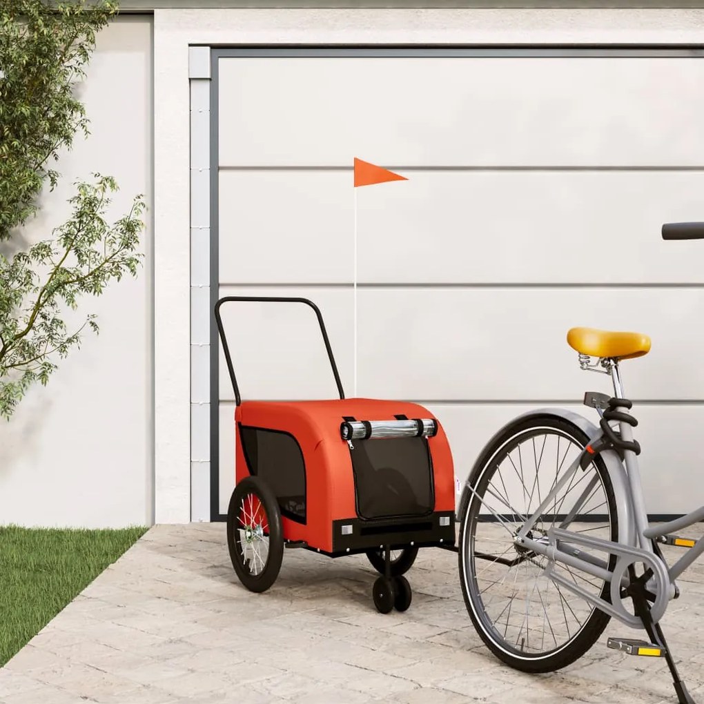 vidaXL Reboque bicicleta p/ animais tecido oxford/ferro laranja/preto