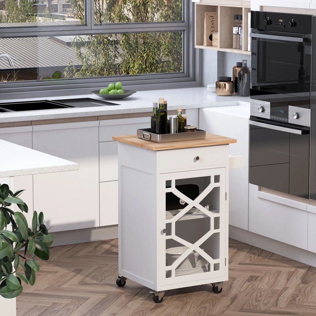 Carrinho de cozinha com Rodas 63 C x 45 P x 86 A cm gaveta, armário, toalheiro - branco