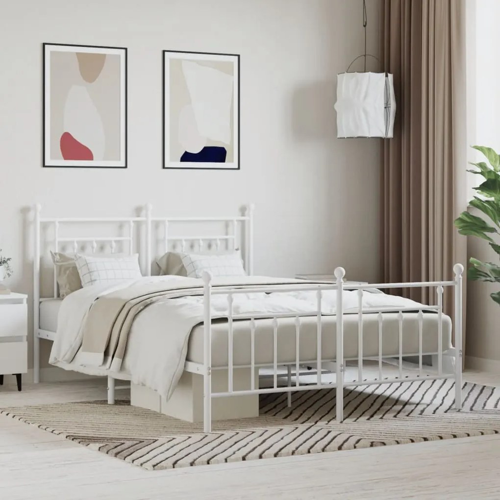 vidaXL Estrutura de cama com cabeceira e pés 150x200 cm metal branco