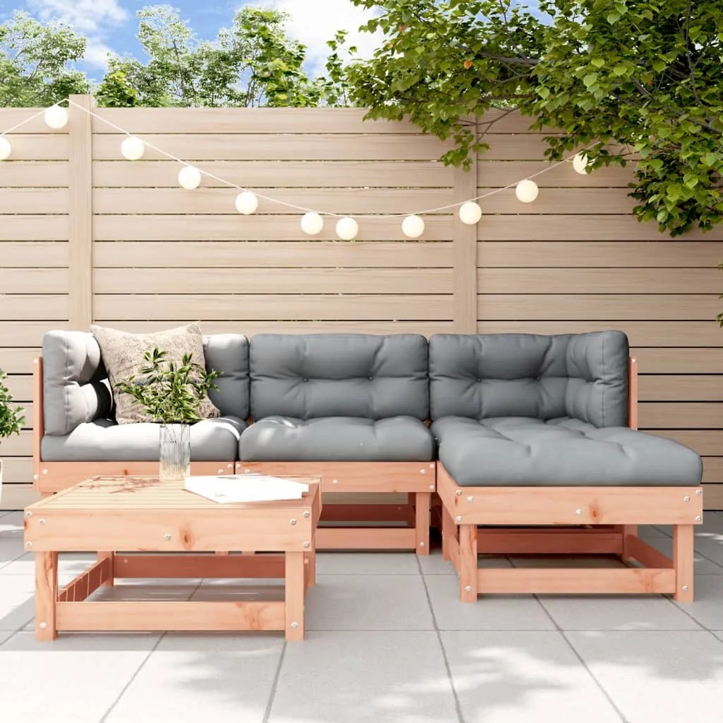 5 pcs conjunto lounge de jardim madeira de douglas maciça