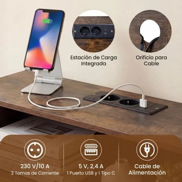 Mesa consola com luz LED e base de carregamento 100 x 20 x 86,5 cm, 3 níveis, com compartimento e prateleira, para corredor, entrada ou sala de estar,