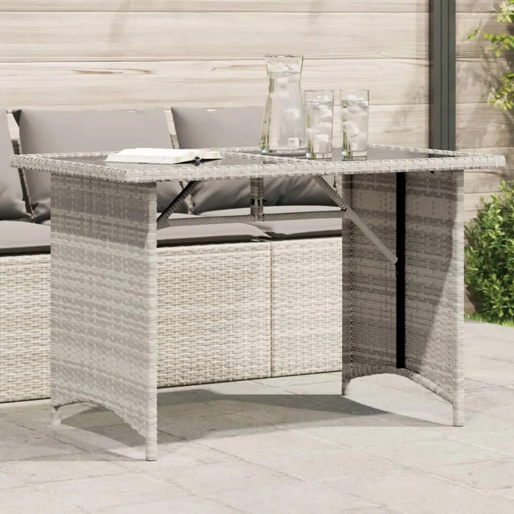 vidaXL Mesa jardim c/ tampo de vidro 110x68x70 cm vime PE cinza-claro