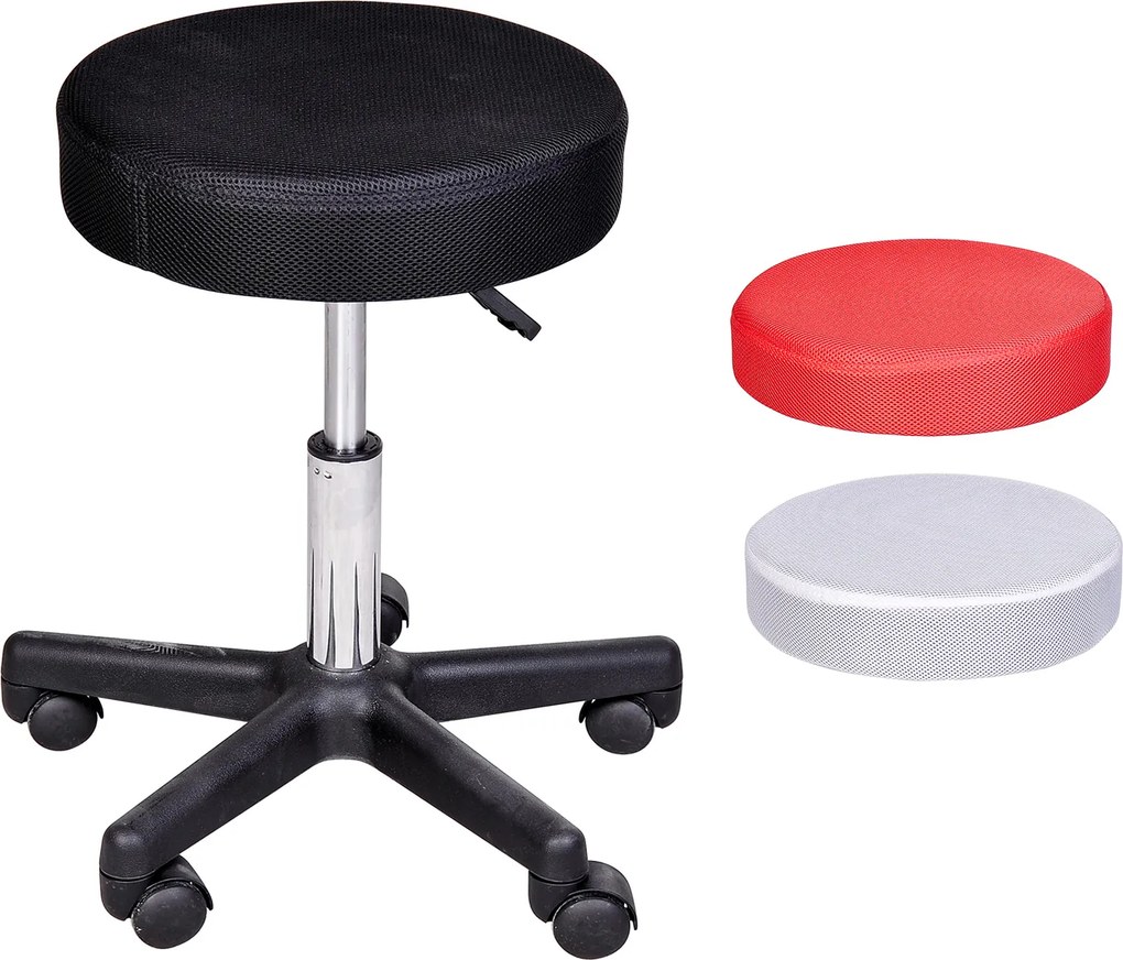 1x Banco de massagem com rodas, altura ajustável e base giratória, com 3 capa protetoras vermelho, preto, branco