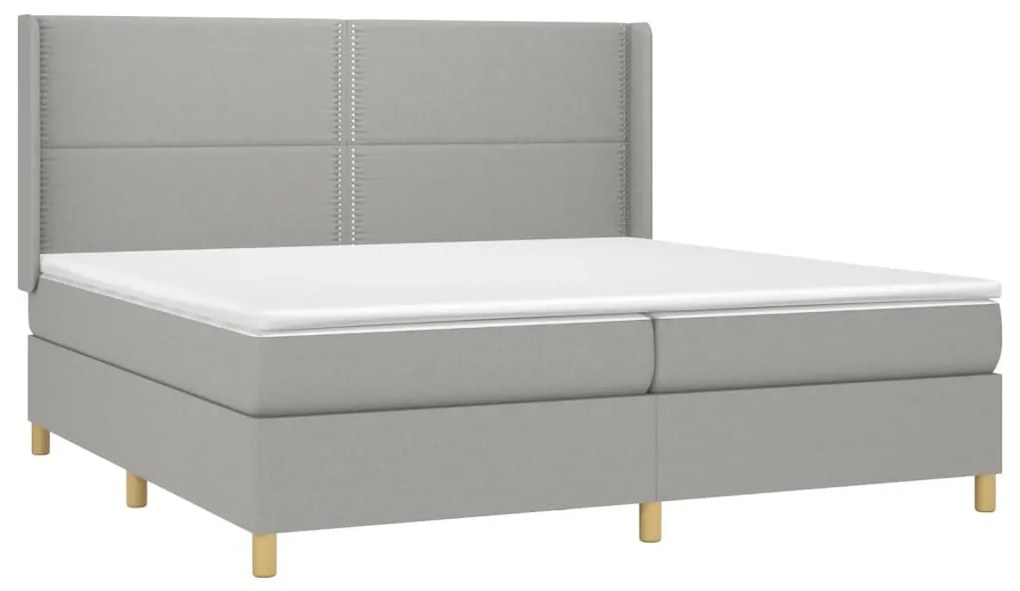 Cama box spring c/ colchão e LED 200x200 cm tecido cinza-claro