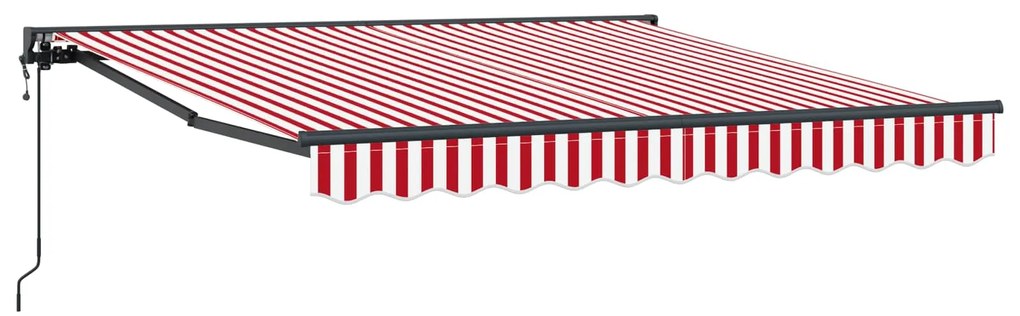 vidaXL Toldo Retrátil Vermelho e Branco 350 x 250 cm Poliéster e Metal