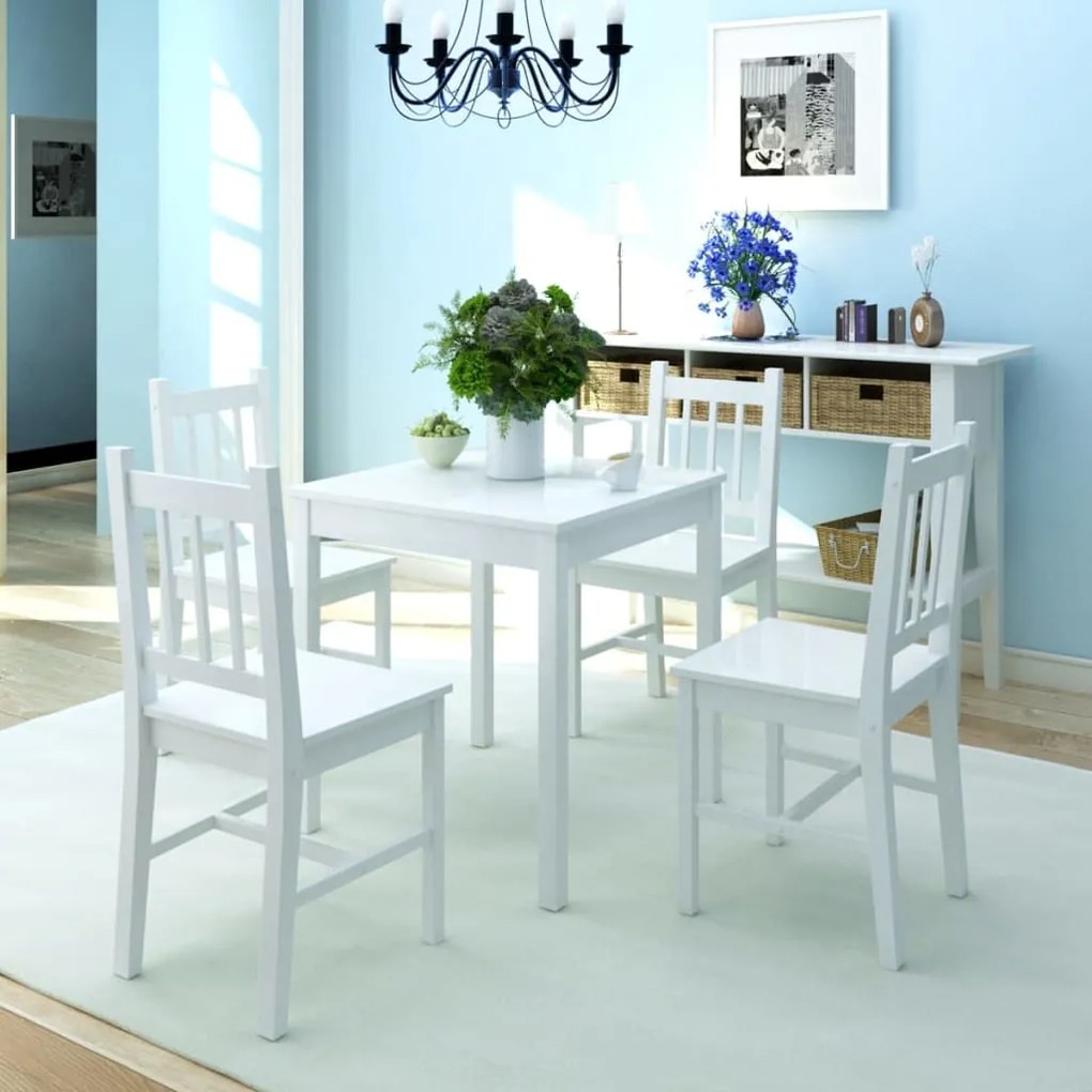 242957 vidaXL Conjunto de jantar de 5 peças em pinho branco