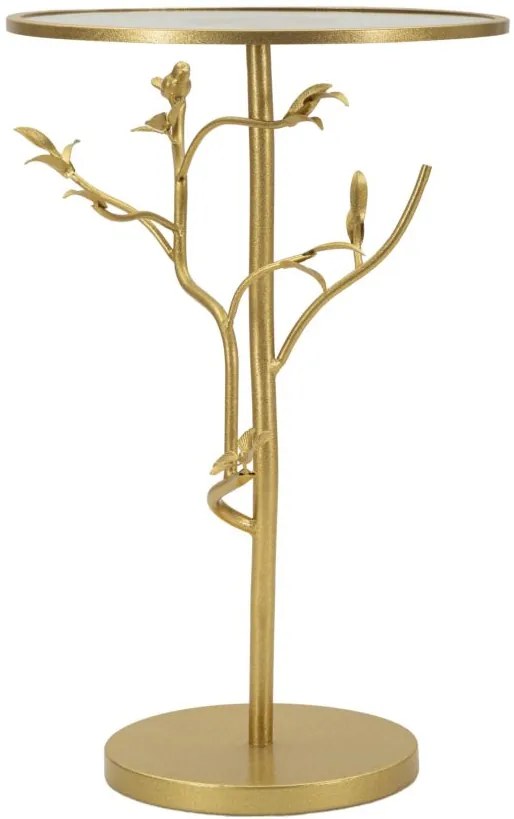 MESA DE APOIO COM PÁSSAROS, DE VIDRO Ø 38X60 CM DOURADO