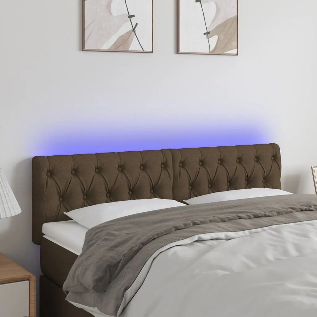vidaXL Cabeceira de cama c/ luzes LED tecido 160x7x78/88 cm castanho