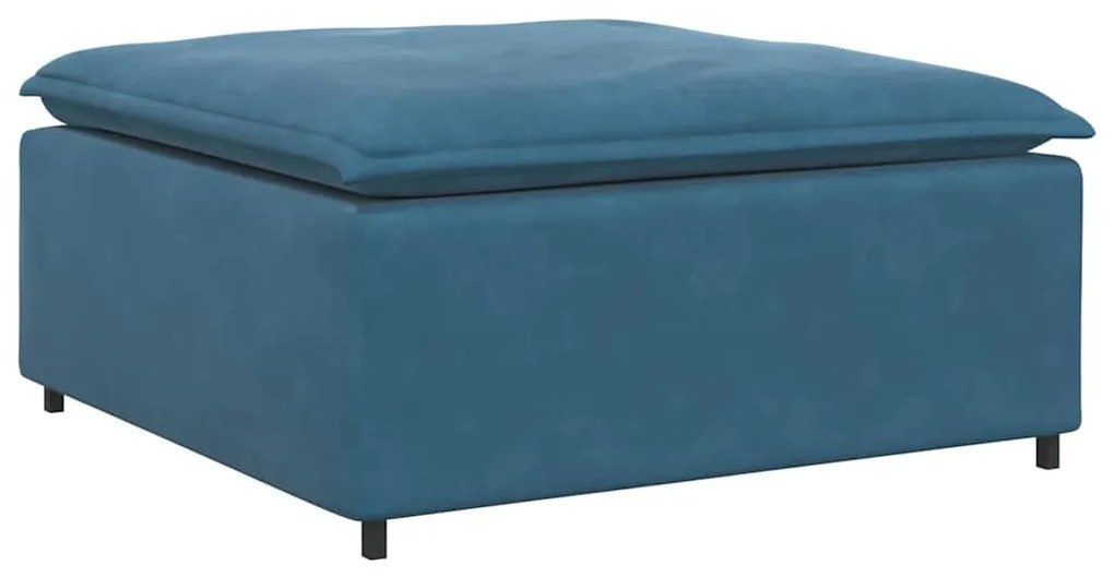 Sofá modular com pufes e almofadas veludo azul