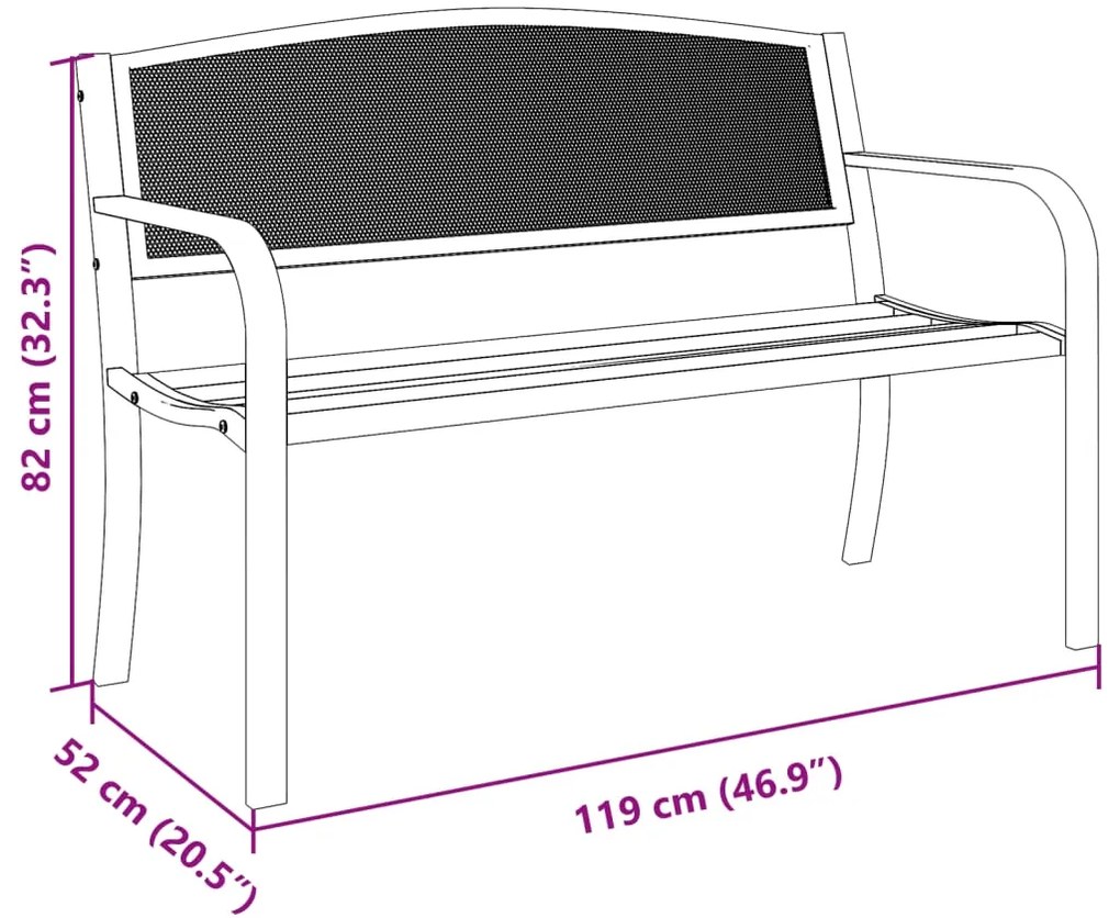Banco de jardim 119 cm aço preto
