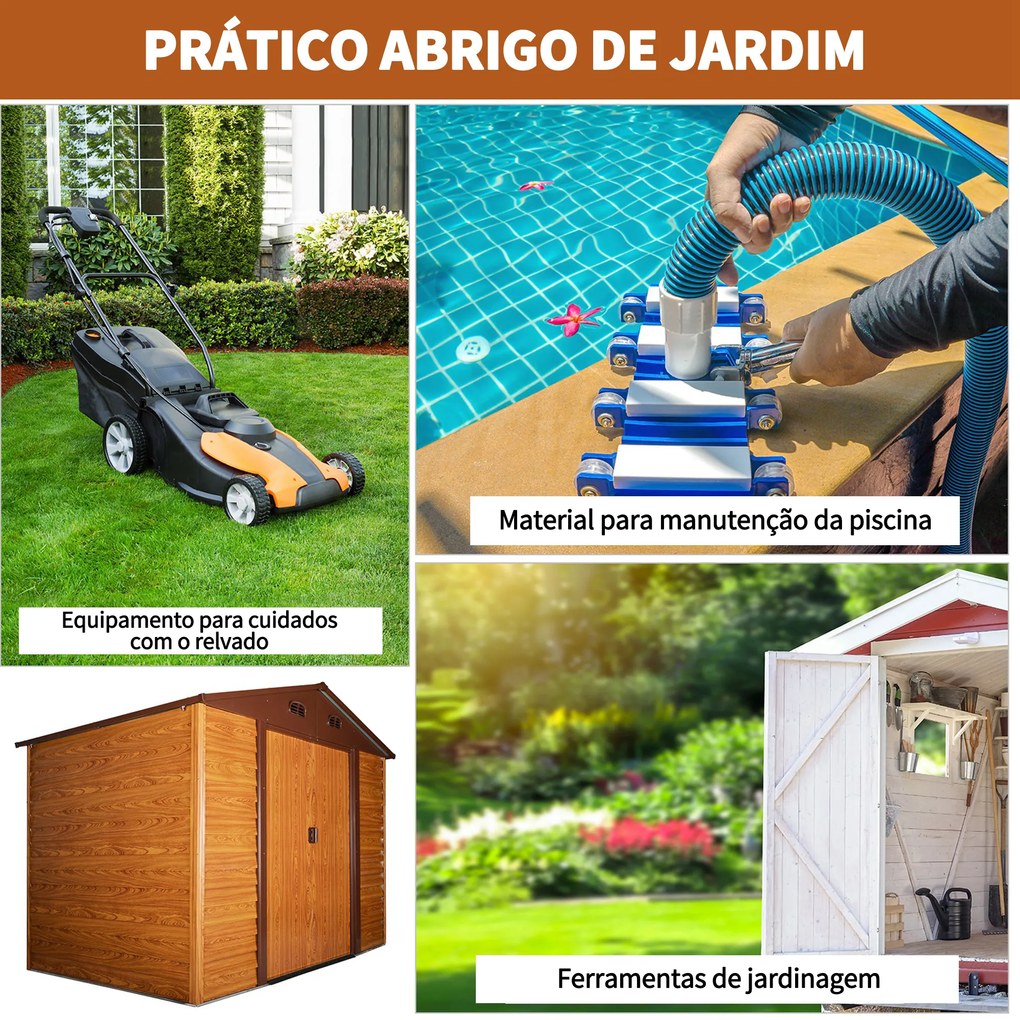 Abrigo de Jardim 5,4m² 278x159x215 cm Abrigo de Jardim com 2 Portas de Correr e 4 Janelas de Ventilação Madeira e Castanho
