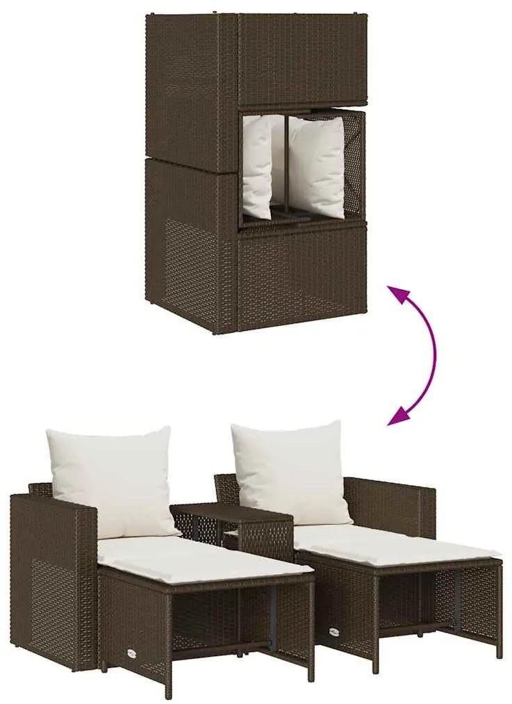 5 pcs conjunto sofás de jardim c/ almofadões empilhável vime PE