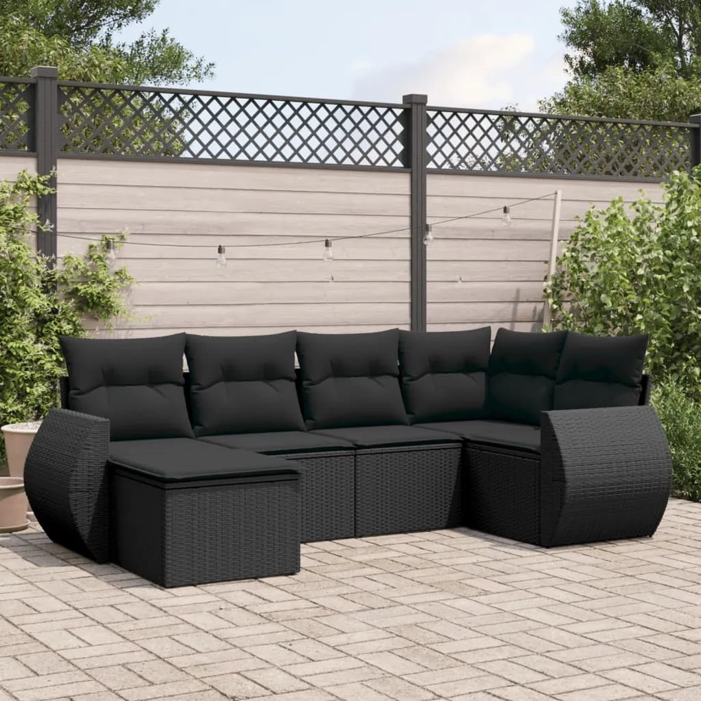 vidaXL 6 pcs conjunto sofás de jardim c/ almofadões vime PE preto